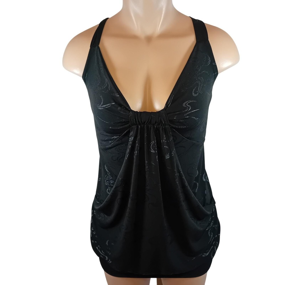 Vintage Y2K Digital Clothing Ruched Draped Tank Top Swirl Party Goth Cyber L